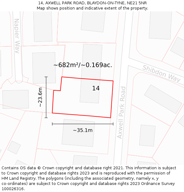 14, AXWELL PARK ROAD, BLAYDON-ON-TYNE, NE21 5NR: Plot and title map