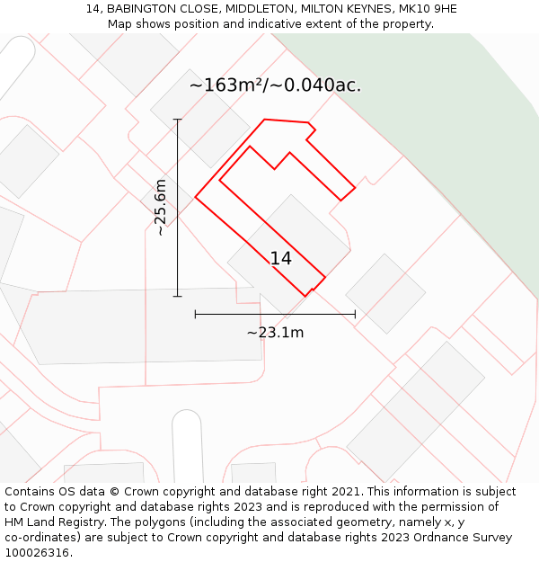 14, BABINGTON CLOSE, MIDDLETON, MILTON KEYNES, MK10 9HE: Plot and title map