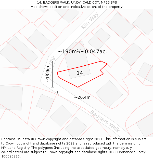 14, BADGERS WALK, UNDY, CALDICOT, NP26 3PS: Plot and title map