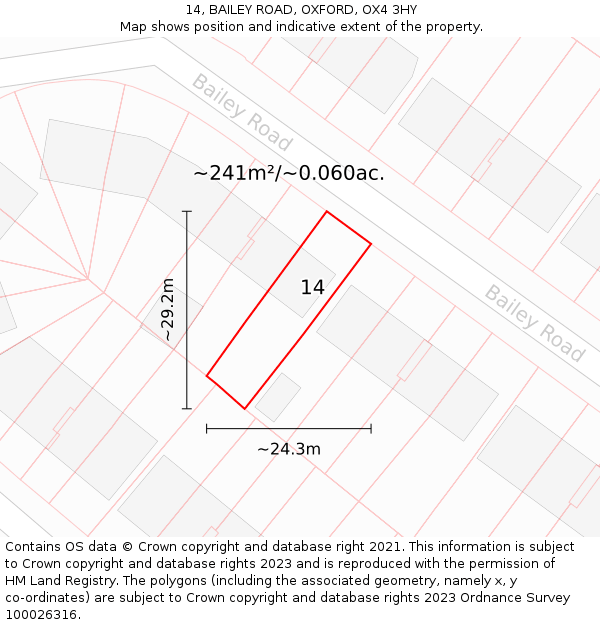 14, BAILEY ROAD, OXFORD, OX4 3HY: Plot and title map