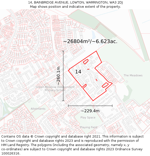 14, BAINBRIDGE AVENUE, LOWTON, WARRINGTON, WA3 2DJ: Plot and title map