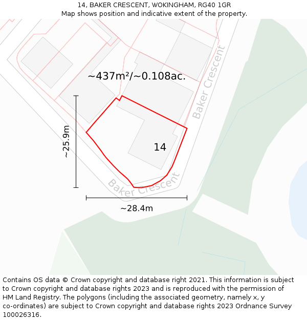 14, BAKER CRESCENT, WOKINGHAM, RG40 1GR: Plot and title map