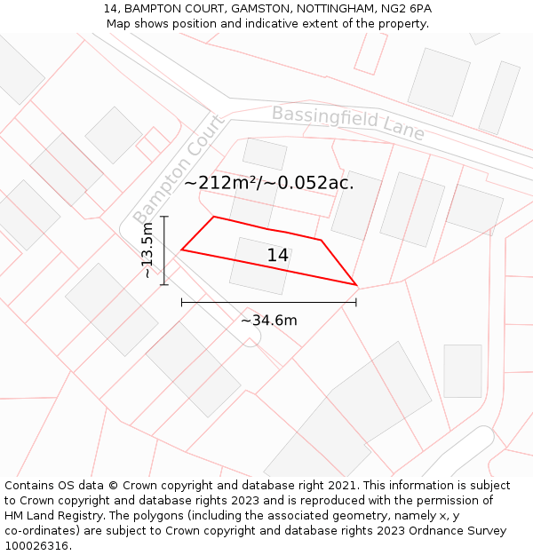 14, BAMPTON COURT, GAMSTON, NOTTINGHAM, NG2 6PA: Plot and title map