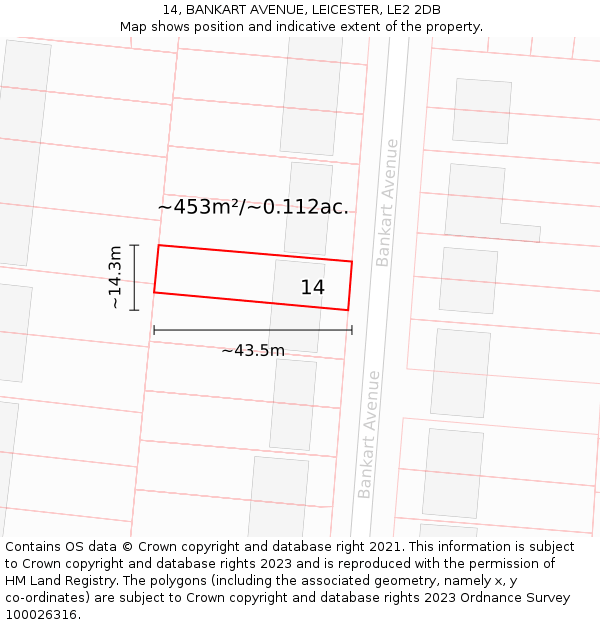 14, BANKART AVENUE, LEICESTER, LE2 2DB: Plot and title map