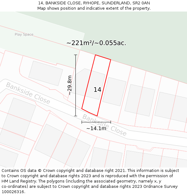 14, BANKSIDE CLOSE, RYHOPE, SUNDERLAND, SR2 0AN: Plot and title map