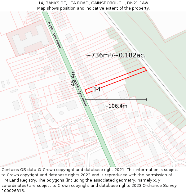 14, BANKSIDE, LEA ROAD, GAINSBOROUGH, DN21 1AW: Plot and title map