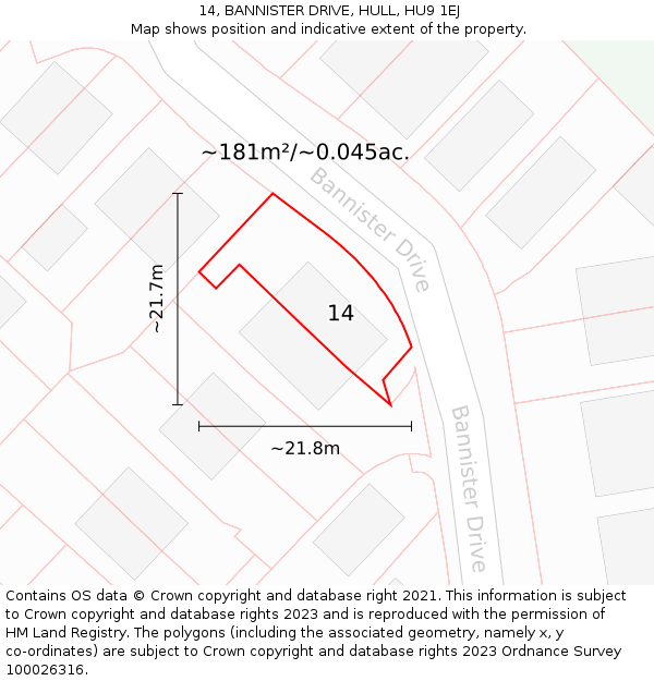 14, BANNISTER DRIVE, HULL, HU9 1EJ: Plot and title map