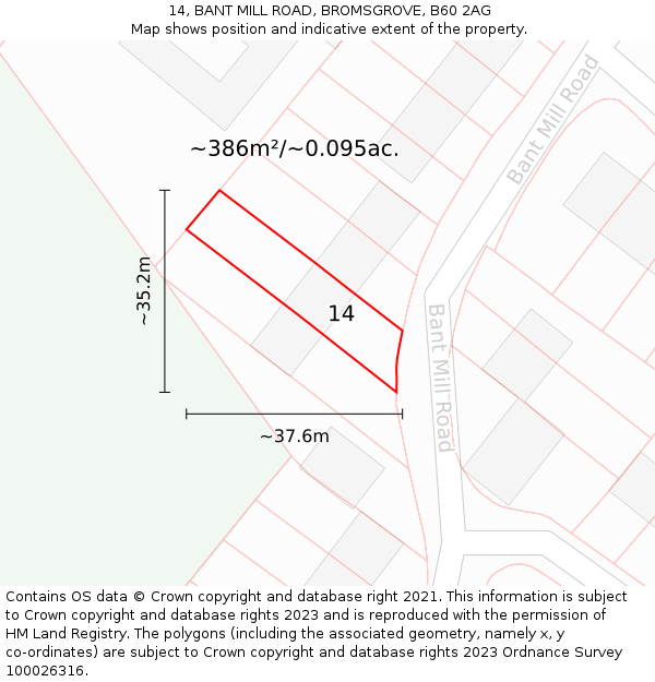 14, BANT MILL ROAD, BROMSGROVE, B60 2AG: Plot and title map