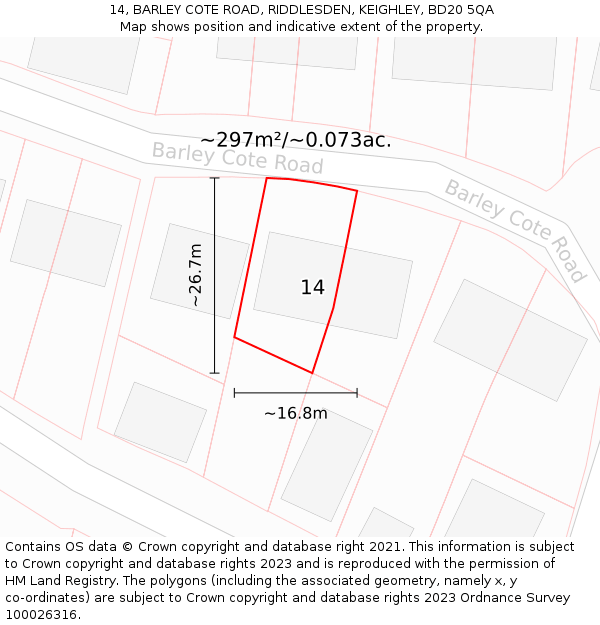 14, BARLEY COTE ROAD, RIDDLESDEN, KEIGHLEY, BD20 5QA: Plot and title map