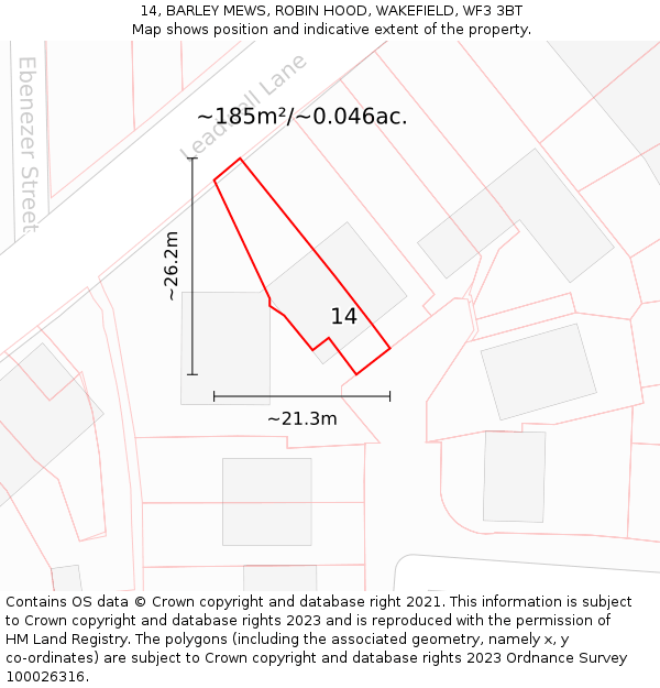 14, BARLEY MEWS, ROBIN HOOD, WAKEFIELD, WF3 3BT: Plot and title map