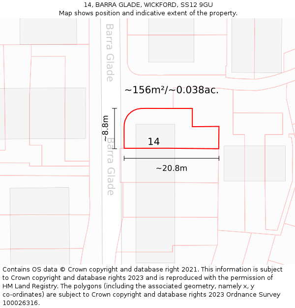 14, BARRA GLADE, WICKFORD, SS12 9GU: Plot and title map