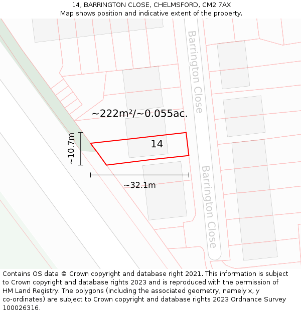 14, BARRINGTON CLOSE, CHELMSFORD, CM2 7AX: Plot and title map