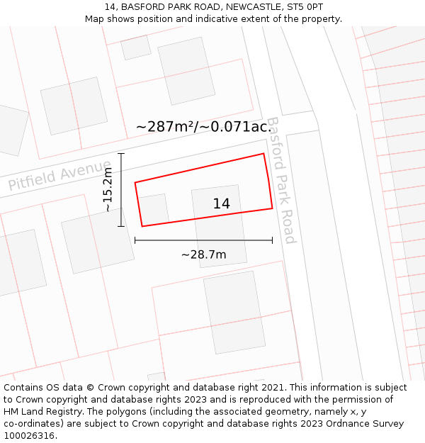 14, BASFORD PARK ROAD, NEWCASTLE, ST5 0PT: Plot and title map