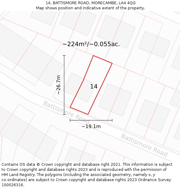 14, BATTISMORE ROAD, MORECAMBE, LA4 4QG: Plot and title map