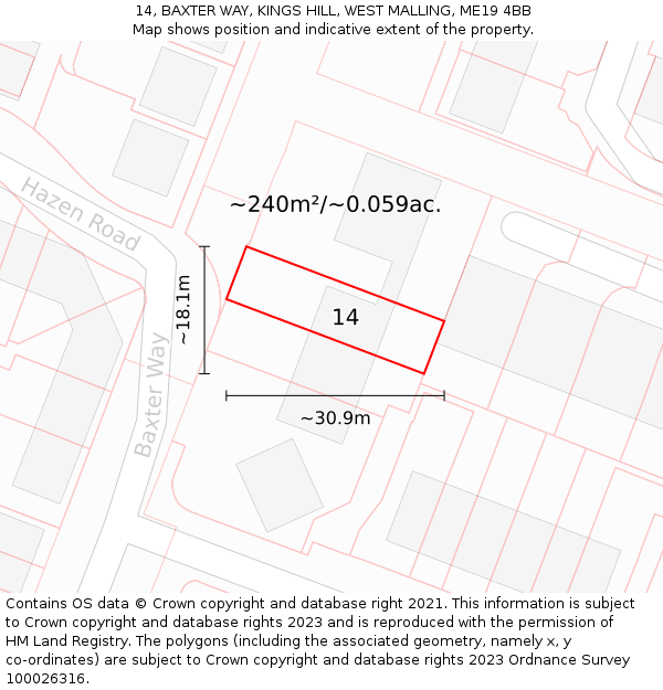 14, BAXTER WAY, KINGS HILL, WEST MALLING, ME19 4BB: Plot and title map