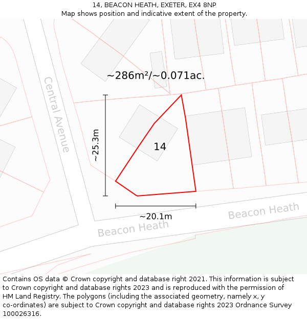 14, BEACON HEATH, EXETER, EX4 8NP: Plot and title map