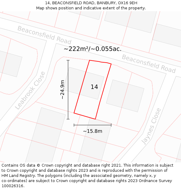 14, BEACONSFIELD ROAD, BANBURY, OX16 9EH: Plot and title map