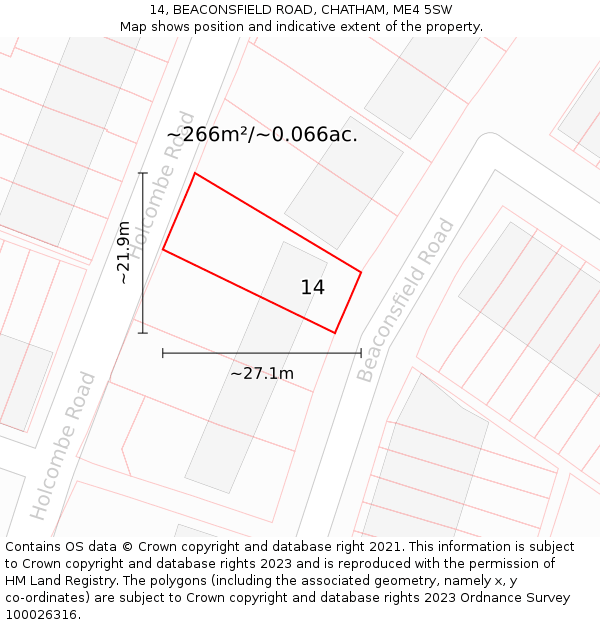 14, BEACONSFIELD ROAD, CHATHAM, ME4 5SW: Plot and title map