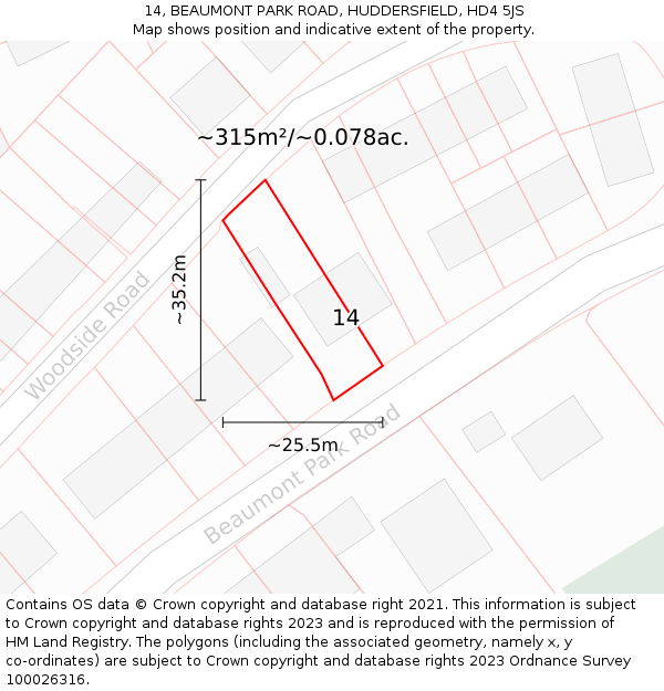 14, BEAUMONT PARK ROAD, HUDDERSFIELD, HD4 5JS: Plot and title map