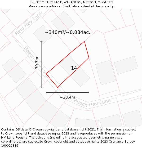 14, BEECH HEY LANE, WILLASTON, NESTON, CH64 1TS: Plot and title map