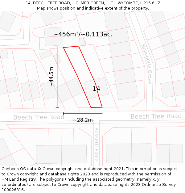 14, BEECH TREE ROAD, HOLMER GREEN, HIGH WYCOMBE, HP15 6UZ: Plot and title map