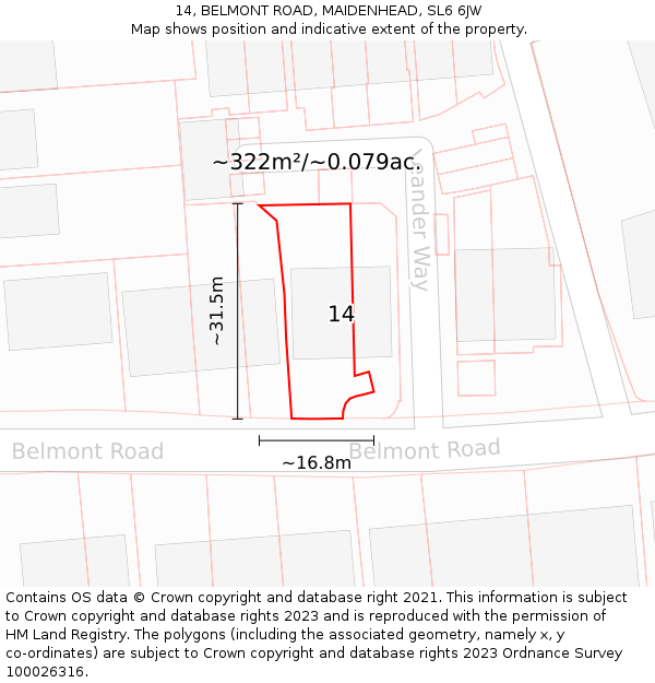 14, BELMONT ROAD, MAIDENHEAD, SL6 6JW: Plot and title map