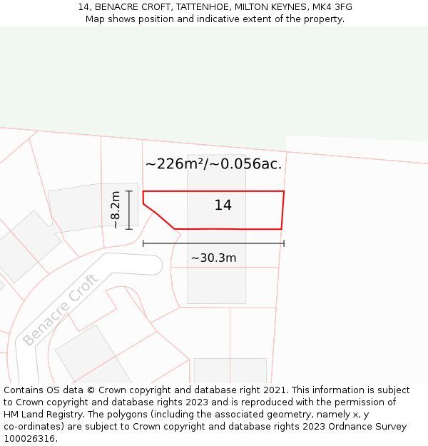 14, BENACRE CROFT, TATTENHOE, MILTON KEYNES, MK4 3FG: Plot and title map