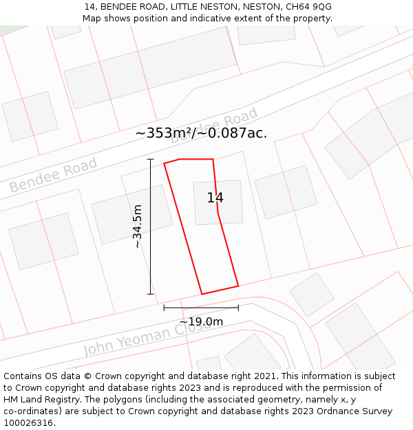 14, BENDEE ROAD, LITTLE NESTON, NESTON, CH64 9QG: Plot and title map