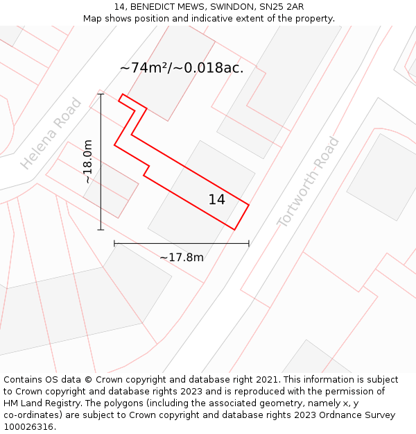 14, BENEDICT MEWS, SWINDON, SN25 2AR: Plot and title map