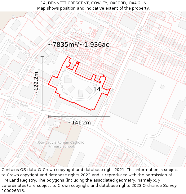 14, BENNETT CRESCENT, COWLEY, OXFORD, OX4 2UN: Plot and title map