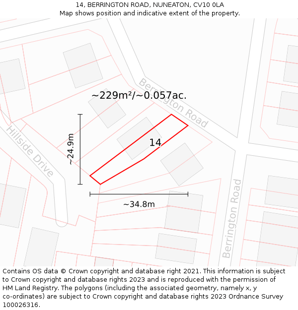 14, BERRINGTON ROAD, NUNEATON, CV10 0LA: Plot and title map