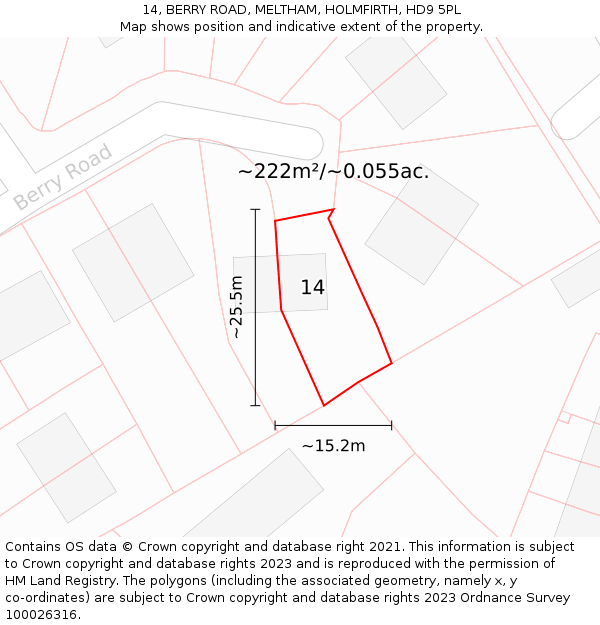 14, BERRY ROAD, MELTHAM, HOLMFIRTH, HD9 5PL: Plot and title map