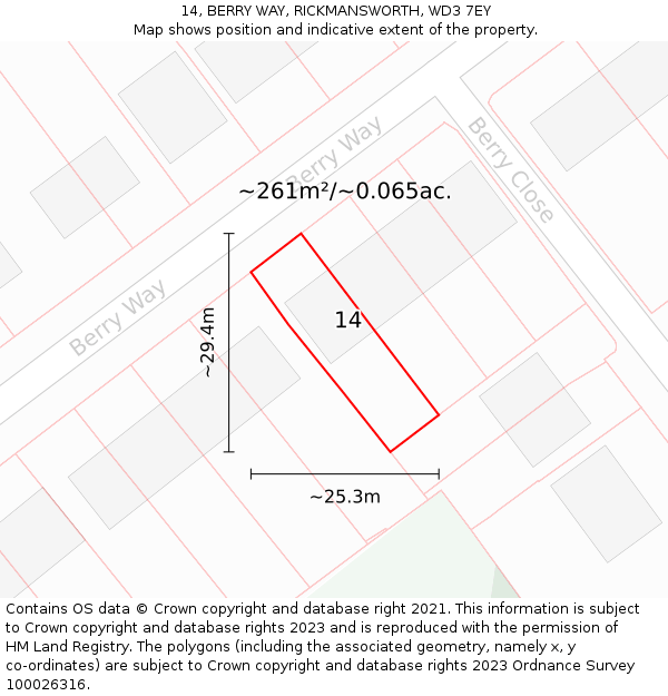 14, BERRY WAY, RICKMANSWORTH, WD3 7EY: Plot and title map