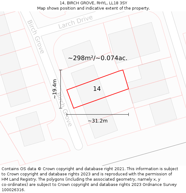 14, BIRCH GROVE, RHYL, LL18 3SY: Plot and title map