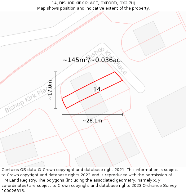 14, BISHOP KIRK PLACE, OXFORD, OX2 7HJ: Plot and title map