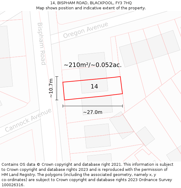 14, BISPHAM ROAD, BLACKPOOL, FY3 7HQ: Plot and title map