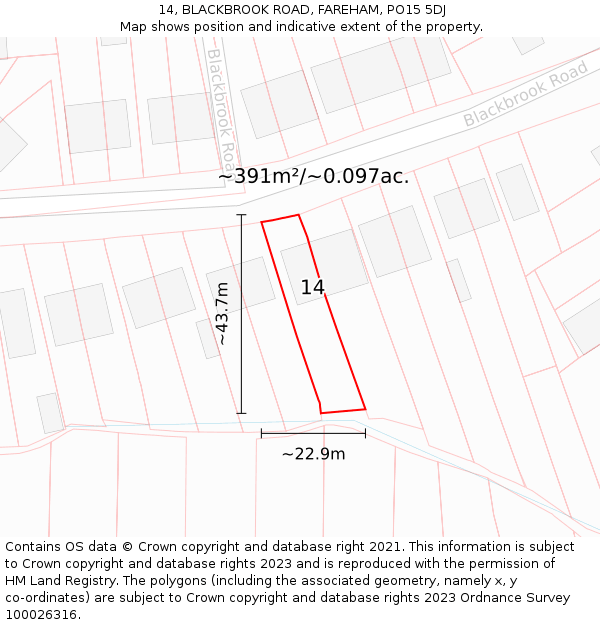 14, BLACKBROOK ROAD, FAREHAM, PO15 5DJ: Plot and title map