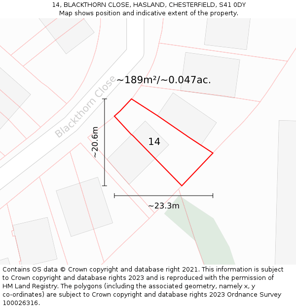 14, BLACKTHORN CLOSE, HASLAND, CHESTERFIELD, S41 0DY: Plot and title map