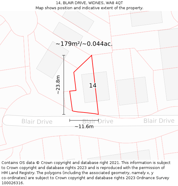 14, BLAIR DRIVE, WIDNES, WA8 4QT: Plot and title map