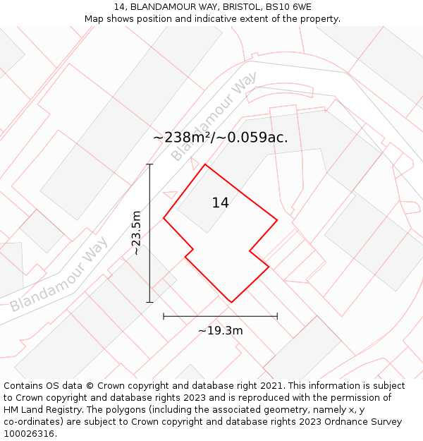 14, BLANDAMOUR WAY, BRISTOL, BS10 6WE: Plot and title map