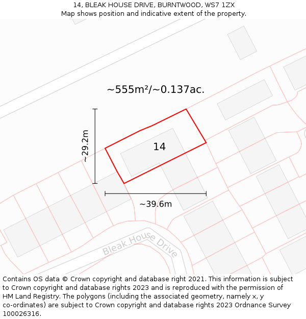 14, BLEAK HOUSE DRIVE, BURNTWOOD, WS7 1ZX: Plot and title map