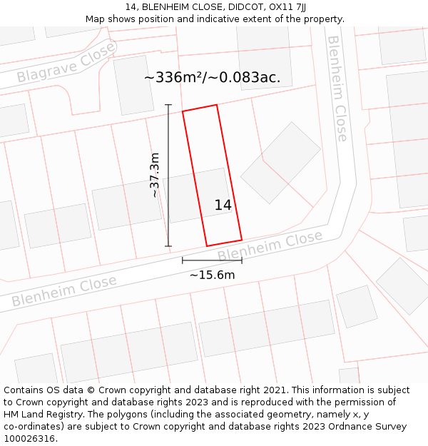 14, BLENHEIM CLOSE, DIDCOT, OX11 7JJ: Plot and title map