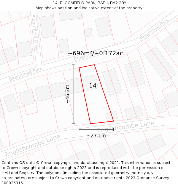 14, BLOOMFIELD PARK, BATH, BA2 2BY: Plot and title map