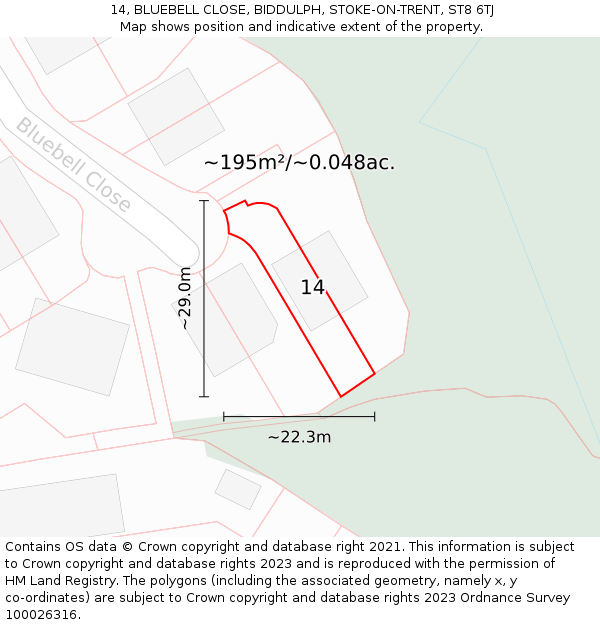 14, BLUEBELL CLOSE, BIDDULPH, STOKE-ON-TRENT, ST8 6TJ: Plot and title map