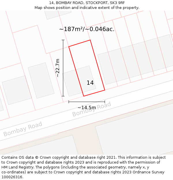 14, BOMBAY ROAD, STOCKPORT, SK3 9RF: Plot and title map