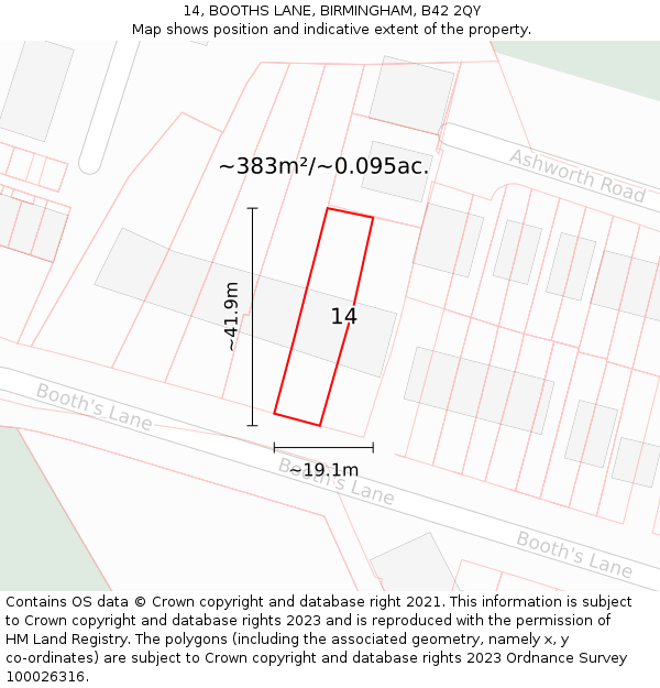 14, BOOTHS LANE, BIRMINGHAM, B42 2QY: Plot and title map