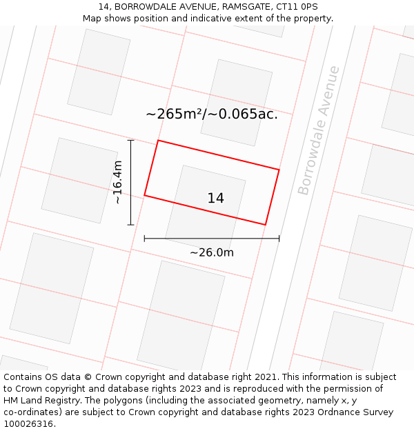 14, BORROWDALE AVENUE, RAMSGATE, CT11 0PS: Plot and title map