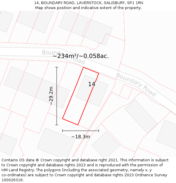 14, BOUNDARY ROAD, LAVERSTOCK, SALISBURY, SP1 1RN: Plot and title map