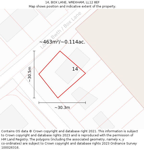 14, BOX LANE, WREXHAM, LL12 8EF: Plot and title map