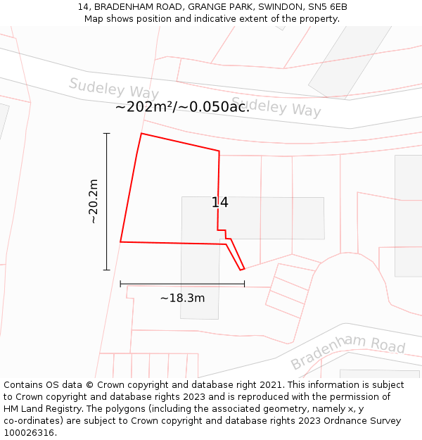 14, BRADENHAM ROAD, GRANGE PARK, SWINDON, SN5 6EB: Plot and title map